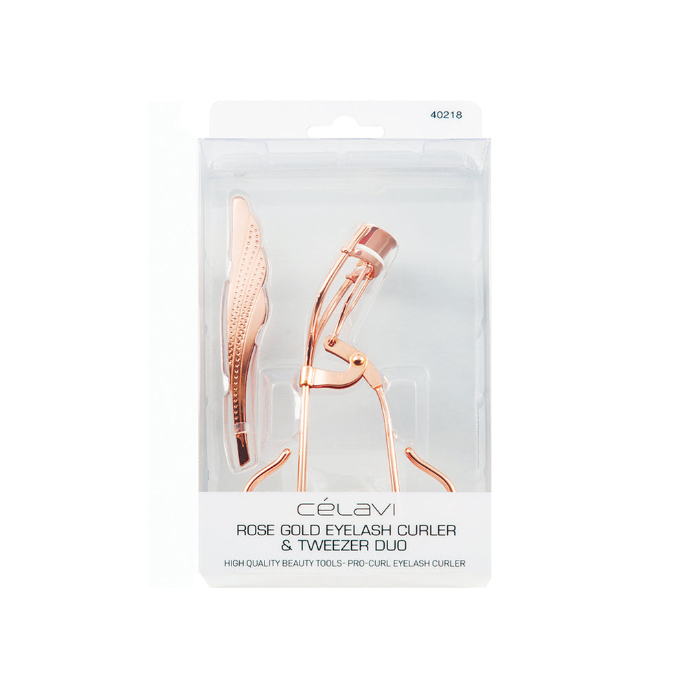 Celavi Rose Gold Eyelash Curler & Tweezer Duo