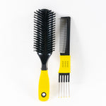 Boar Bristle Brush with Metal Comb Set